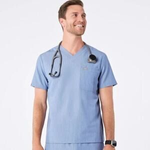 Figs Light Blue Men's Scrub Top Medium